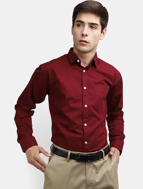 men solid maroon cotton formal shirt - 20428383 - Very Small Image - 1