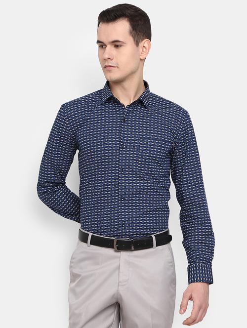 men printed navy blue cotton formal shirt - 20428391 - Very Small Image - 1