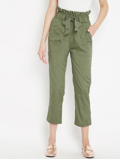 women solid olive green detailed cigarette pant - 20428447 - Very Small Image - 1