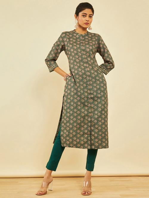 women floral printed front & side both slit kurta - 20429075 - Very Small Image - 1