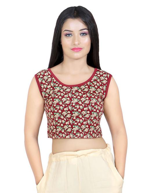 women maroon floral printed stitched blouse - 20429951 - Very Small Image - 1