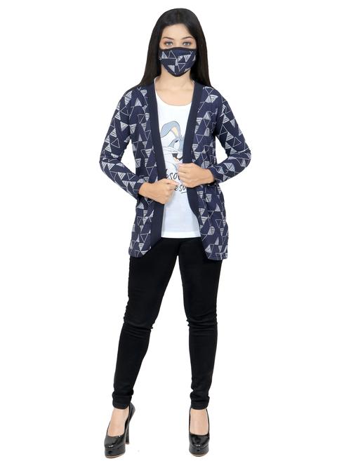 navy blue geometric print regular shrug - 20430060 - Very Small Image - 1