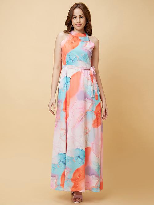 women pink polyester fit & flare dress - 20430097 - Very Small Image - 1