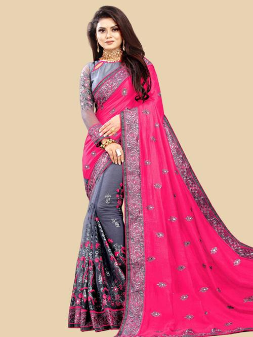 women's embroidered saree with blouse - 20430336 - Very Small Image - 1