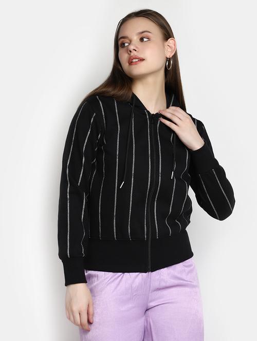 women black striped hooded neck sweatshirt - 20431222 - Very Small Image - 1