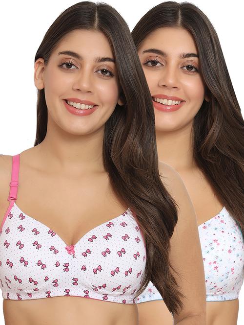 set of 2 cotton blend printed t-shirt bra - 20431254 - Very Small Image - 1