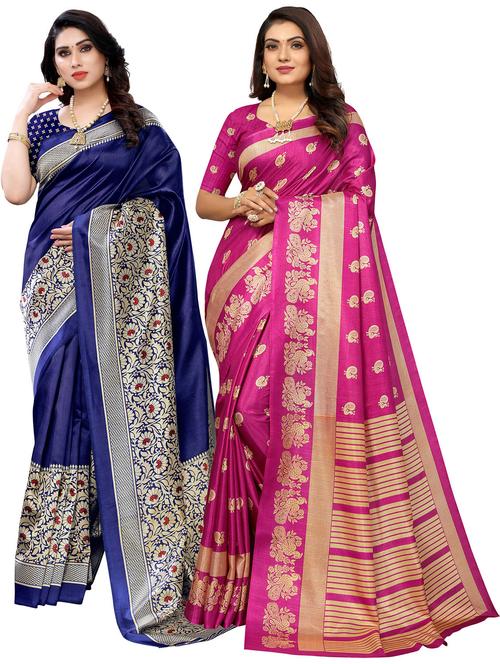 pack of 2 self design combo saree with blouse - 20432297 - Very Small Image - 1