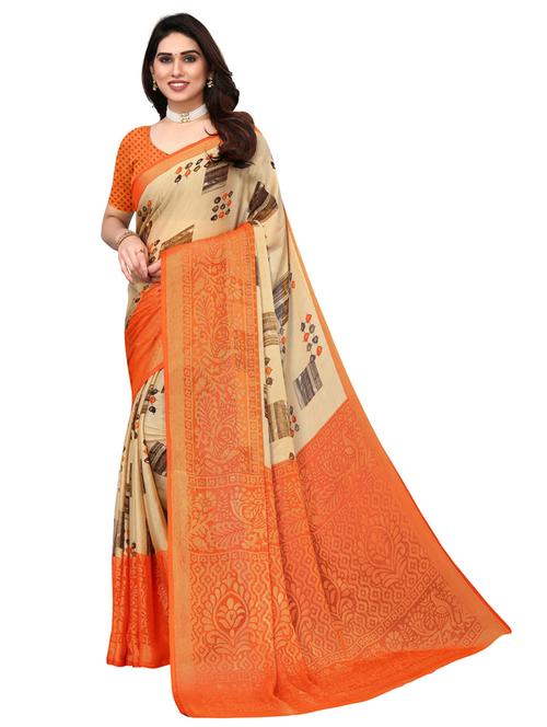women beige geometric printed saree - 20432563 - Very Small Image - 1