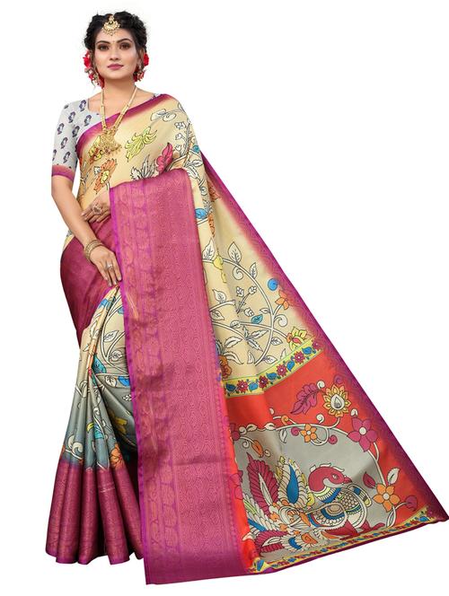 beige cotton silk printed saree with blouse - 20433092 - Very Small Image - 1
