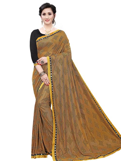 women brown printed lace work saree with blouse - 20433616 - Very Small Image - 1