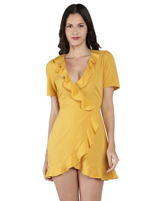 yellow solid wrap dress - 20434283 - Very Small Image - 1