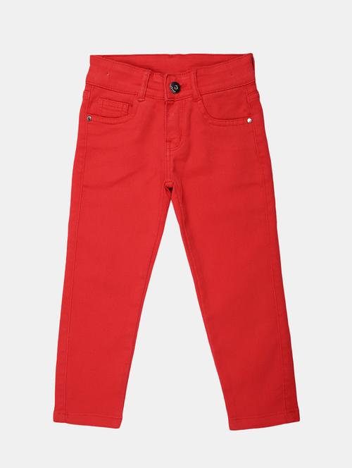 girls red cotton casual trouser - 20435692 - Very Small Image - 1