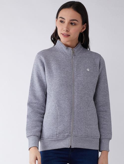 grey solid stand collar sweatshirt - 20436409 - Very Small Image - 1