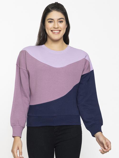 multi color color blocked round neck sweatshirt - 20436412 - Very Small Image - 1