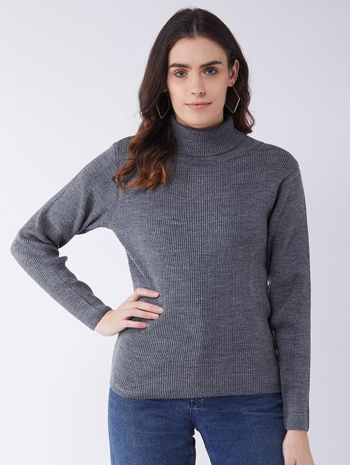 women long sleeved solid regular pullover - 20436523 - Very Small Image - 1