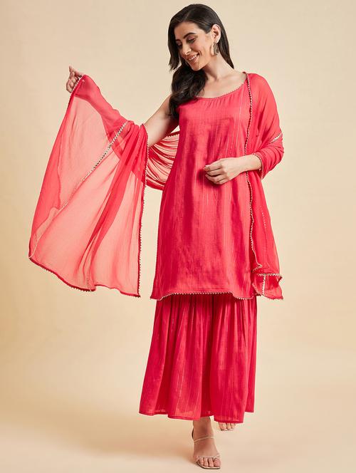 red stripes kurta dupatta set - 20436634 - Very Small Image - 1