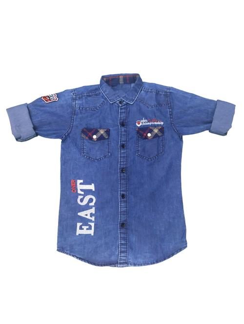 boys typography printed denim shirt - 20439214 - Very Small Image - 1
