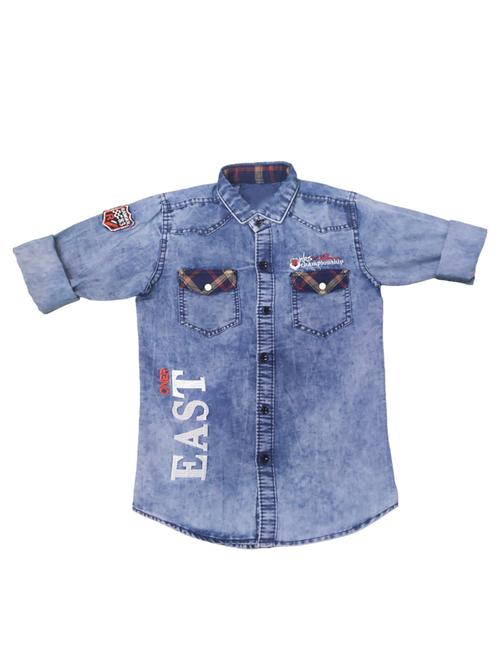 boys typography printed denim shirt - 20439216 - Very Small Image - 1