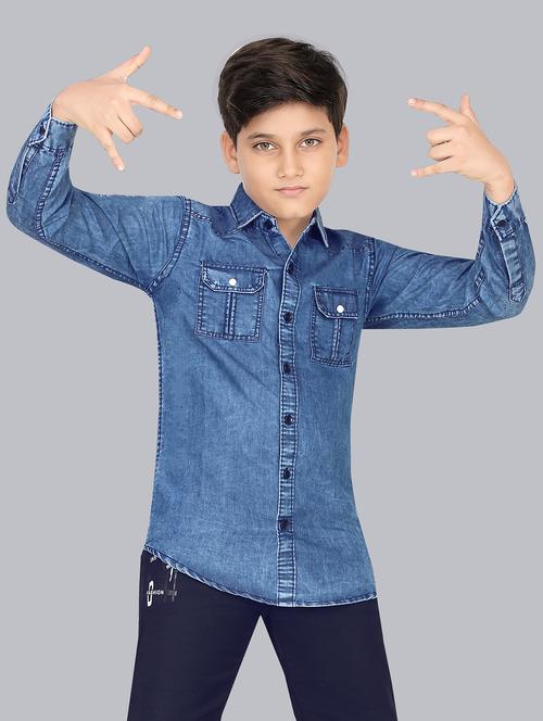 boys solid denim shirt - 20444271 - Very Small Image - 1