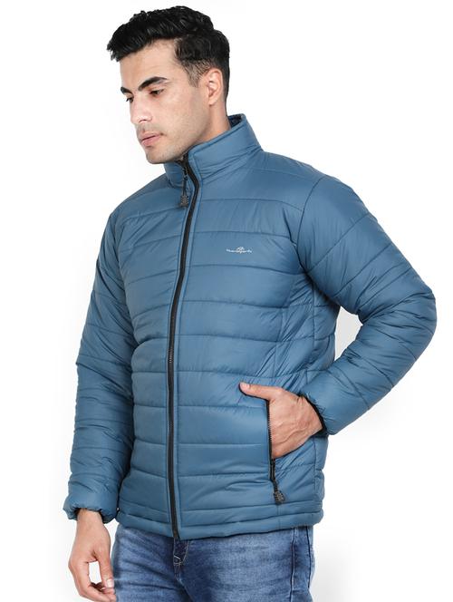 men solid light blue polyester casual jacket - 20444325 - Very Small Image - 1