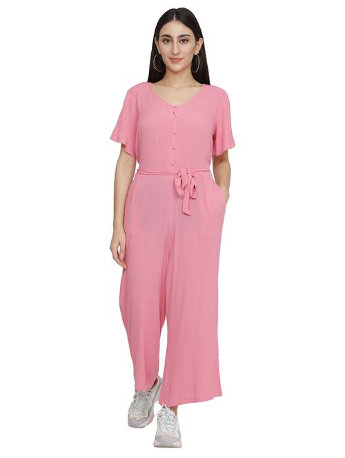 pink solid full leg jumpsuit - 20444437 - Very Small Image - 1