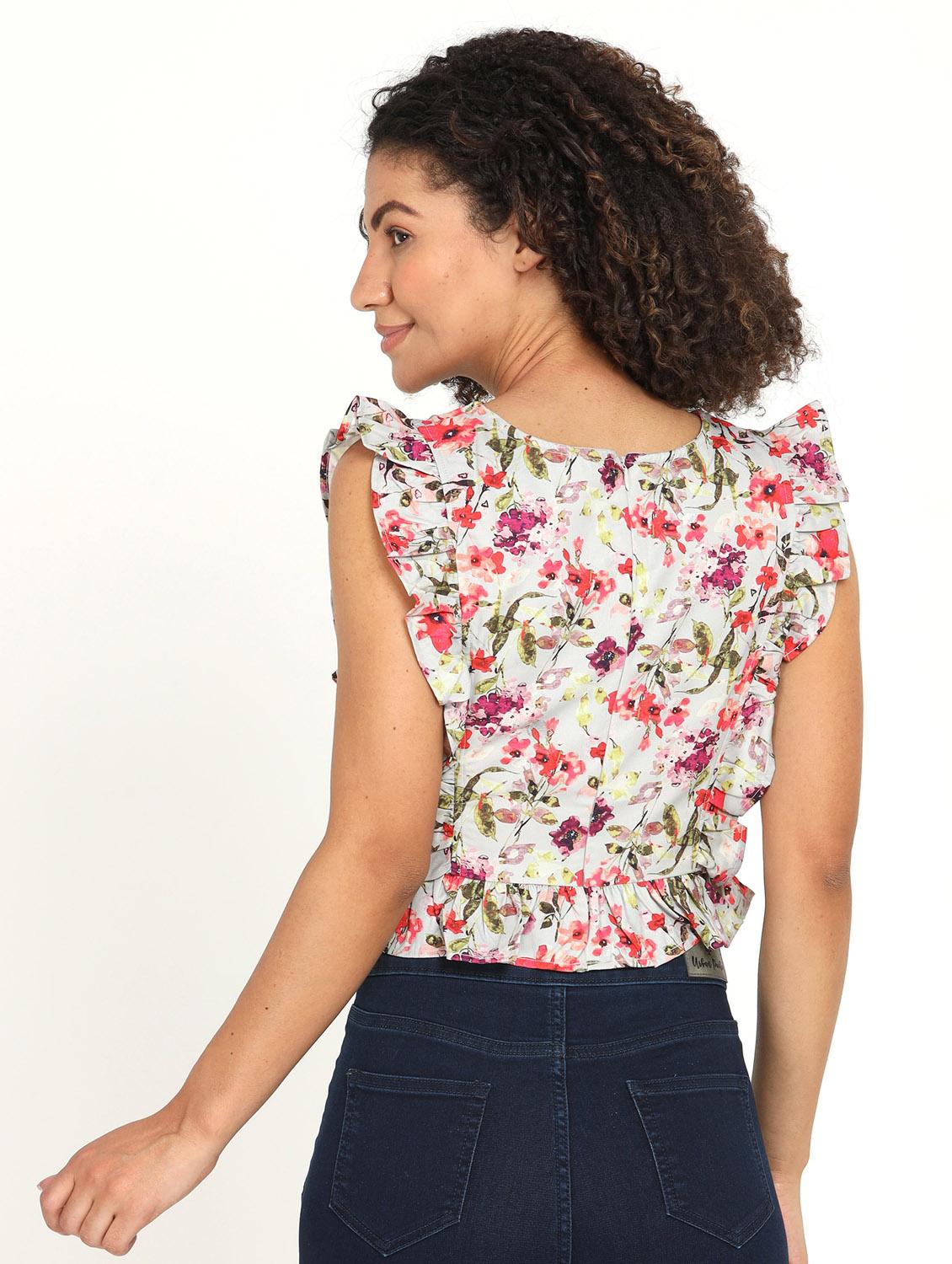 women's multi colored ruffle crop top - 20445645 - Zoom Image - 3