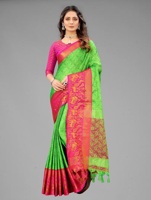women's self design green colored saree with blouse - 20445710 - Very Small Image - 1