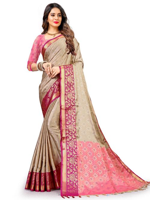 women's self design beige colored saree with blouse - 20445874 - Very Small Image - 1