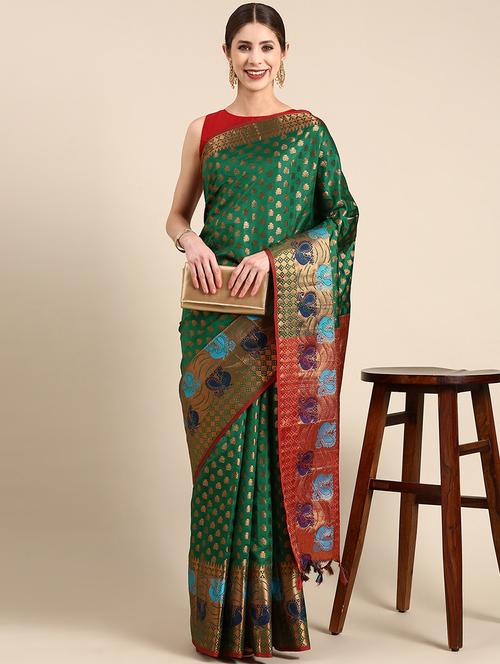 women's self design green colored saree with blouse - 20445951 - Very Small Image - 1