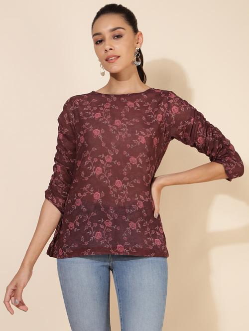brown floral printed regular top - 20445996 - Very Small Image - 1