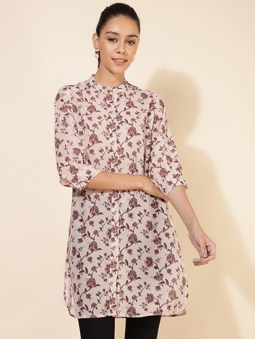 women mandarin neck floral printed regular tunic - 20446000 - Very Small Image - 1