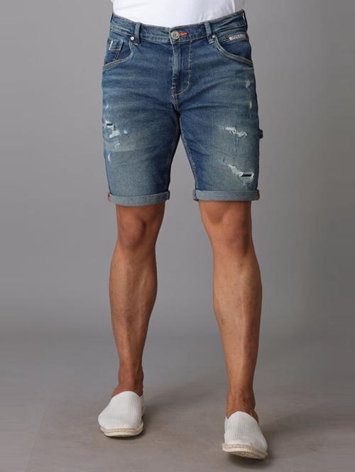 blue distressed three fourth shorts - 20447195 - Very Small Image - 1