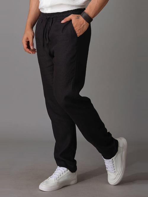 black solid flat front casual trouser - 20447234 - Very Small Image - 1