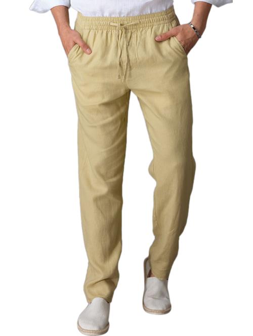 khaki solid flat front casual trouser - 20447235 - Very Small Image - 1