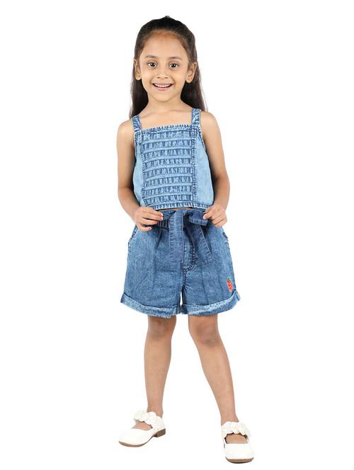 girls solid denim shorts set - 20448836 - Very Small Image - 1