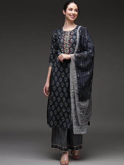 block print kurta palazzo set with dupatta  - 20449750 - Very Small Image - 1