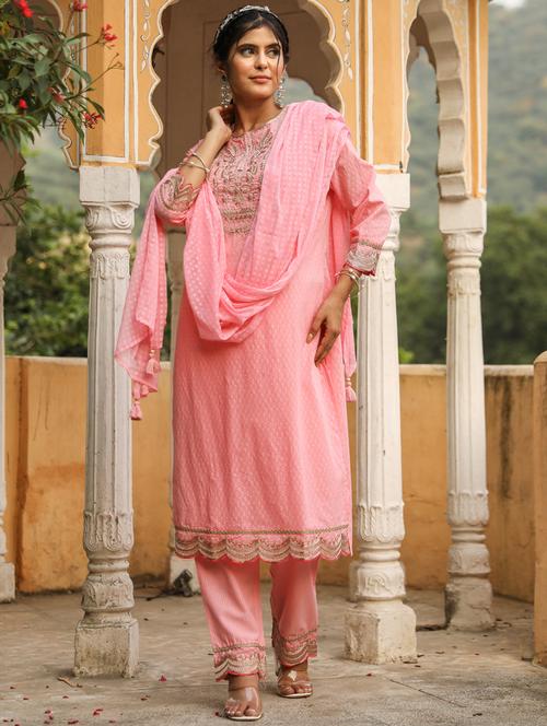 pink three quarter sleeve suit set - 20449823 - Very Small Image - 1