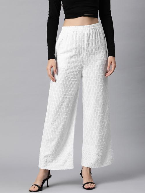 white solid with work straight palazzo - 20451545 - Very Small Image - 1