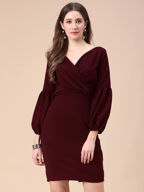 v-neck solid blend bodycon dress - 20455419 - Very Small Image - 1