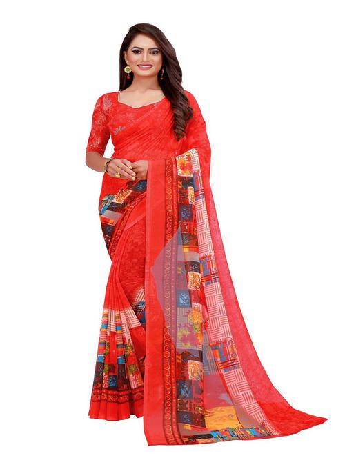 red printed bollywood saree with blouse - 20456729 - Very Small Image - 1