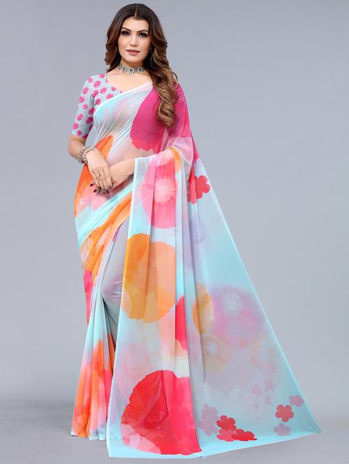 floral printed saree  with blouse - 20457258 - Very Small Image - 1