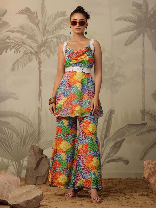 women multi color floral kurta sharara set - 20458194 - Very Small Image - 1