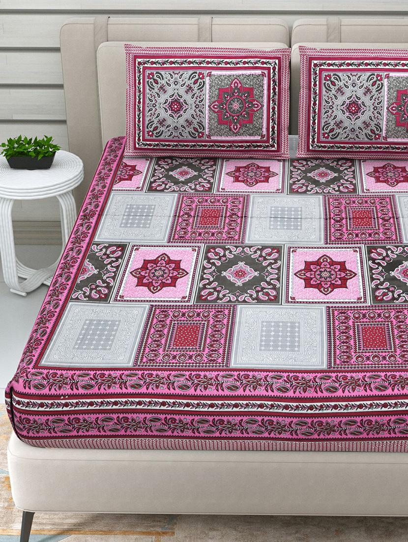 jaipuri hand printed double bedsheet with two pillow covers - 20458731 - Standard Image - 2
