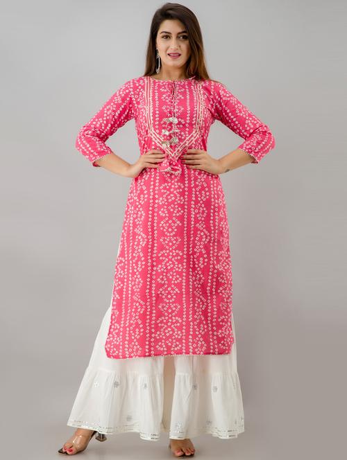 women pink bandhani print straight kurta - 20458831 - Very Small Image - 1