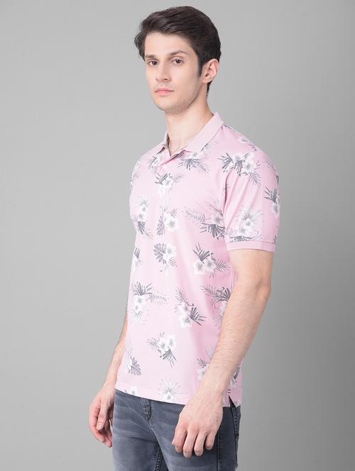 pink floral print polo neck t-shirt - 20459532 - Very Small Image - 1