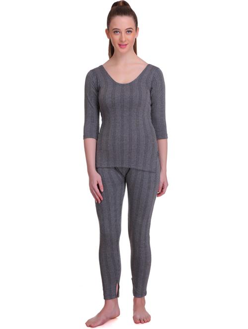 women self designed grey cotton blend thermal wear set - 20467467 - Very Small Image - 1