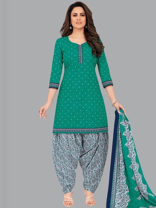 women printed patiyala unstitched suit set - 20467741 - Very Small Image - 1