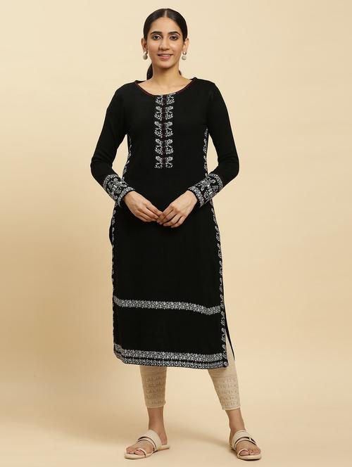 women black round neck kurta legging set - 20468230 - Very Small Image - 1