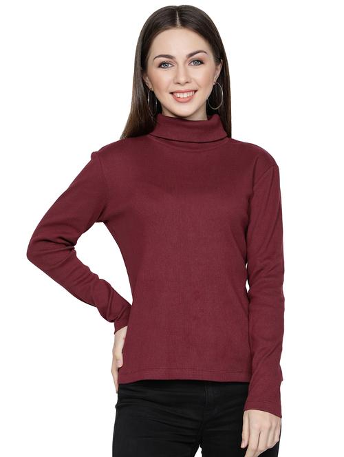 women maroon turtle neck pullover - 20469004 - Very Small Image - 1