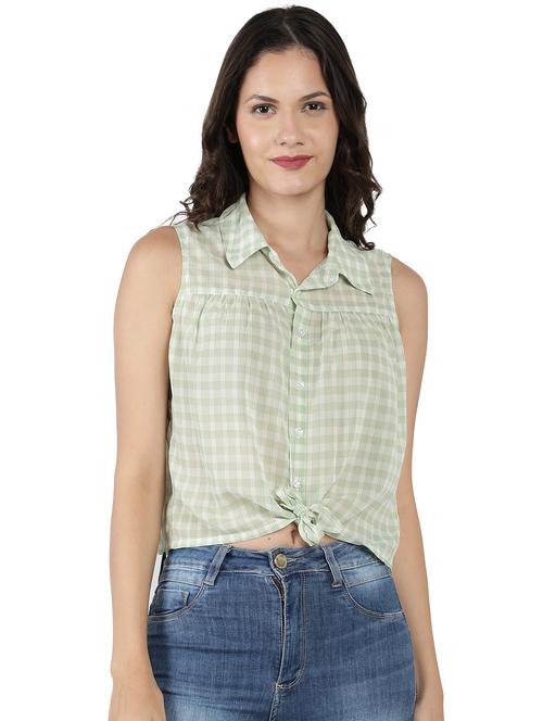 neo mint checkered sleeveless crop top - 20469153 - Very Small Image - 1